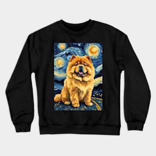 Chow Chow Dog Breed Painting in a Van Gogh Starry Night Art Style Crewneck Sweatshirt